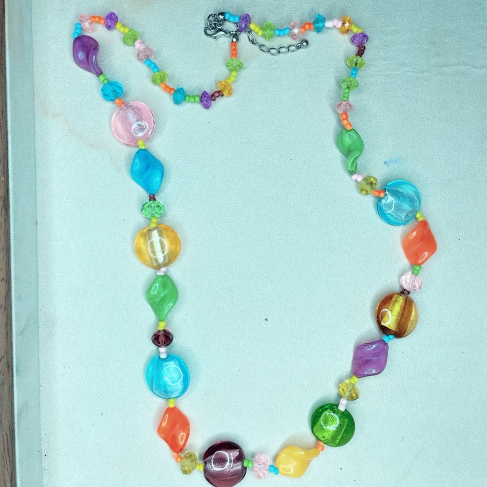 4059u. Pink and Yellow Colorful Beaded Necklace